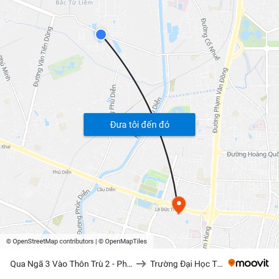 Qua Ngã 3 Vào Thôn Trù 2 - Phường Cổ Nhuế 2 to Trường Đại Học Thương Mại map