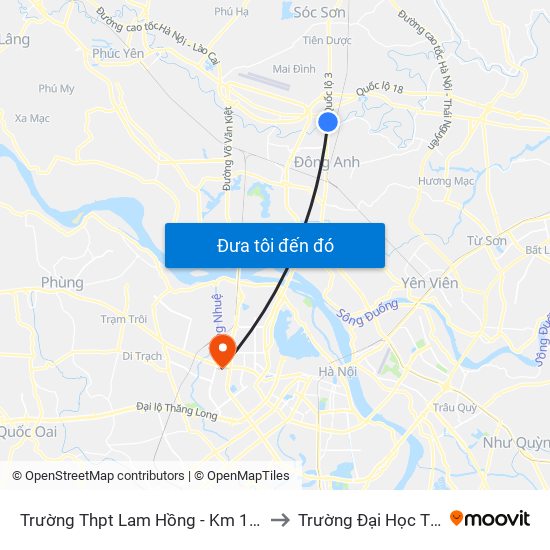 Trường Thpt Lam Hồng - Km 17+750 Quốc Lộ 3 to Trường Đại Học Thương Mại map