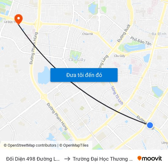 Đối Diện 498 Đường Láng to Trường Đại Học Thương Mại map