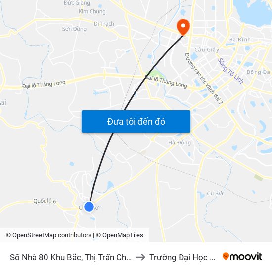 Số Nhà 80 Khu Bắc, Thị Trấn Chúc Sơn - Quốc Lộ 6 to Trường Đại Học Thương Mại map