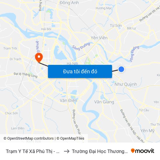 Trạm Y Tế Xã Phú Thị - Ql17 to Trường Đại Học Thương Mại map