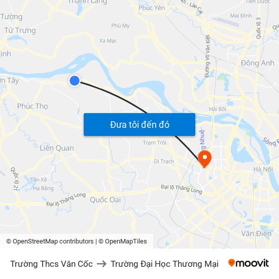 Trường Thcs Vân Cốc to Trường Đại Học Thương Mại map