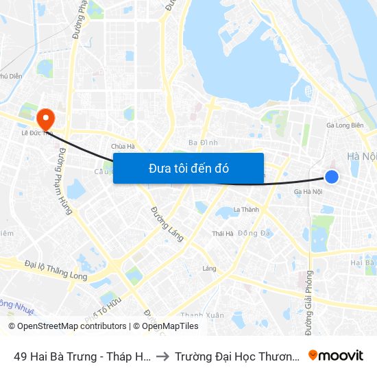 49 Hai Bà Trưng - Tháp Hà Nội to Trường Đại Học Thương Mại map