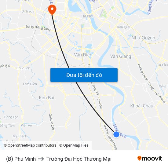 (B) Phú Minh to Trường Đại Học Thương Mại map