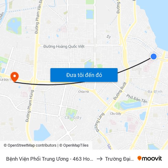 Bệnh Viện Phổi Trung Ương - 463 Hoàng Hoa Thám (Đối Diện 410 Hoàng Hoa Thám) to Trường Đại Học Thương Mại map