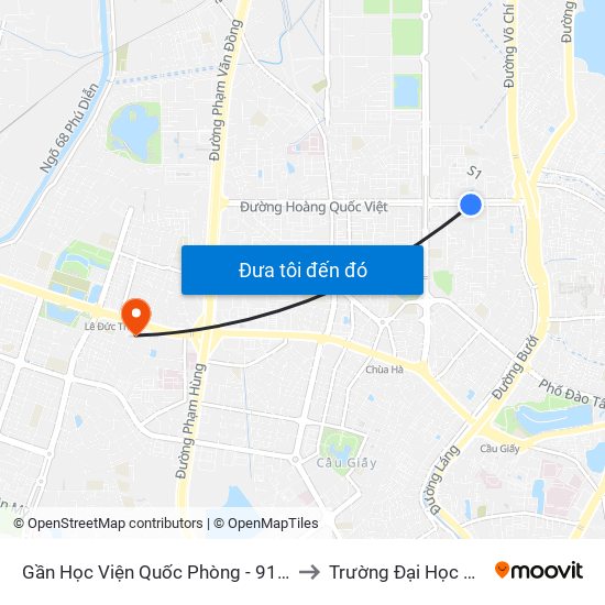 Gần Học Viện Quốc Phòng - 91 Hoàng Quốc Việt to Trường Đại Học Thương Mại map