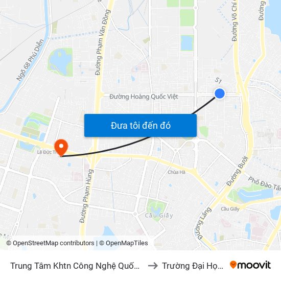 Trung Tâm Khtn Công Nghệ Quốc Gia - 18 Hoàng Quốc Việt to Trường Đại Học Thương Mại map
