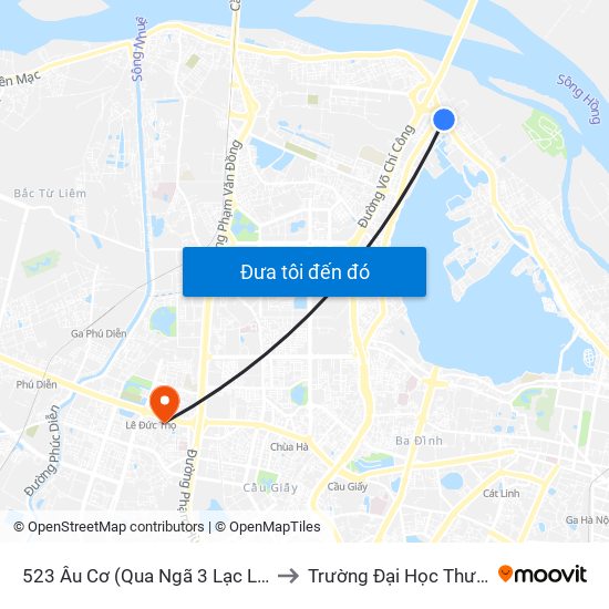 523 Âu Cơ (Qua Ngã 3 Lạc Long Quân) to Trường Đại Học Thương Mại map