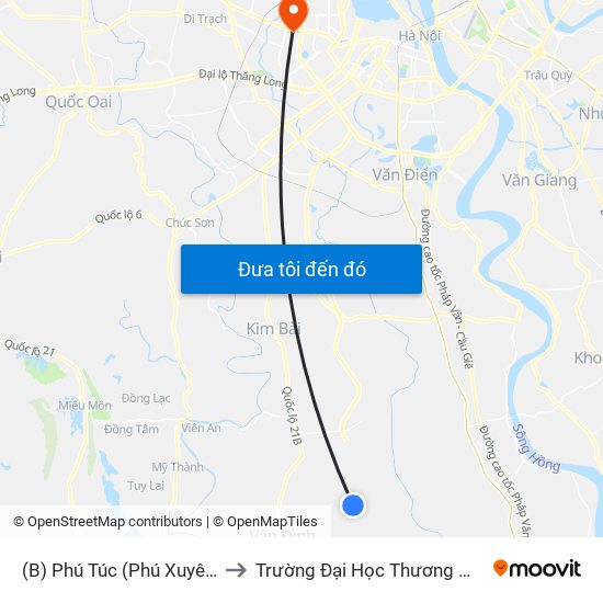 (B) Phú Túc (Phú Xuyên) to Trường Đại Học Thương Mại map