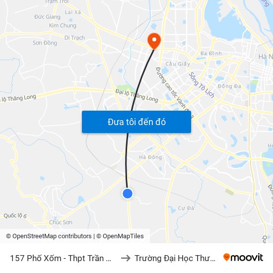 157 Phố Xốm - Thpt Trần Hưng Đạo to Trường Đại Học Thương Mại map