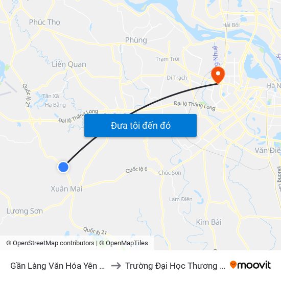 Gần Làng Văn Hóa Yên Thái to Trường Đại Học Thương Mại map