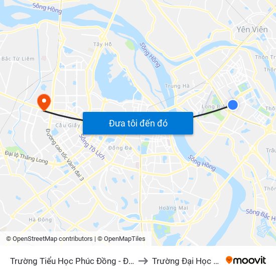 Trường Tiểu Học Phúc Đồng - Đường Chu Huy Mân to Trường Đại Học Thương Mại map