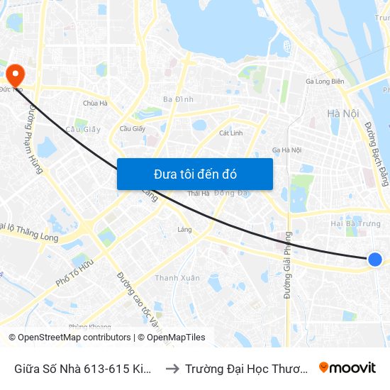 Giữa Số Nhà 613-615 Kim Ngưu to Trường Đại Học Thương Mại map