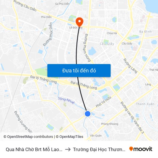 Qua Nhà Chờ Brt Mỗ Lao 30m to Trường Đại Học Thương Mại map