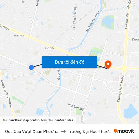 Qua Cầu Vượt Xuân Phương 100m to Trường Đại Học Thương Mại map