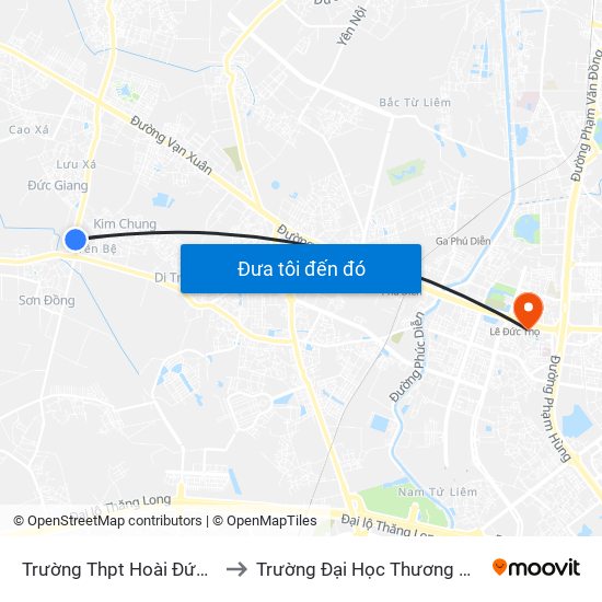 Trường Thpt Hoài Đức A to Trường Đại Học Thương Mại map