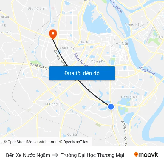 Bến Xe Nước Ngầm to Trường Đại Học Thương Mại map