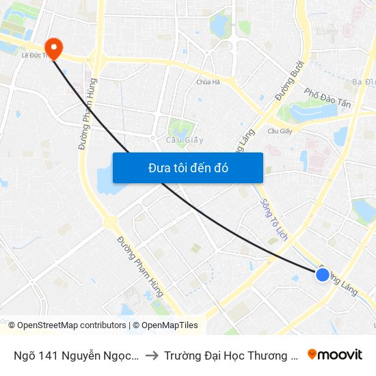 Ngõ 141 Nguyễn Ngọc Vũ to Trường Đại Học Thương Mại map