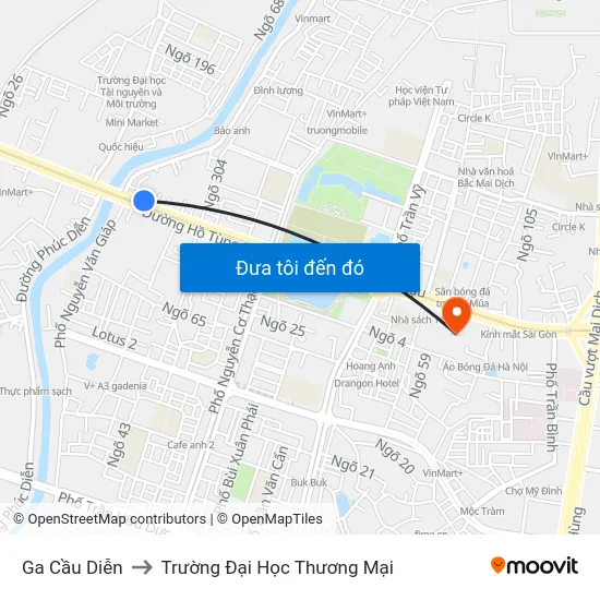 Ga Cầu Diễn to Trường Đại Học Thương Mại map