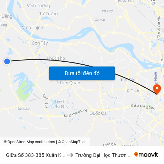 Giữa Số 383-385 Xuân Khanh to Trường Đại Học Thương Mại map