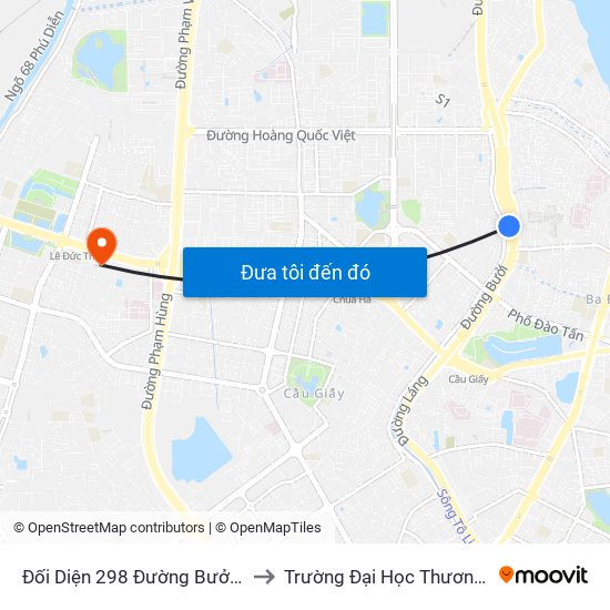 Đối Diện 298 Đường Bưởi Dưới to Trường Đại Học Thương Mại map