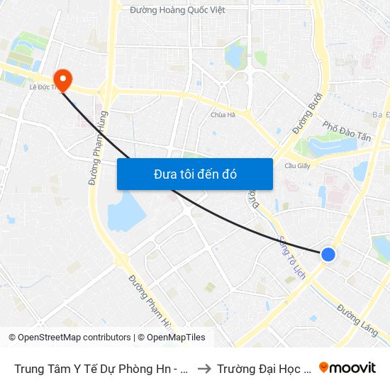 Trung Tâm Y Tế Dự Phòng Hn - 70 Nguyễn Chí Thanh to Trường Đại Học Thương Mại map