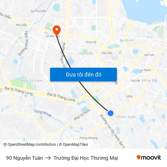 90 Nguyễn Tuân to Trường Đại Học Thương Mại map