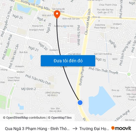 Qua Ngã 3 Phạm Hùng - Đình Thôn (Hướng Đi Phạm Văn Đồng) to Trường Đại Học Thương Mại map