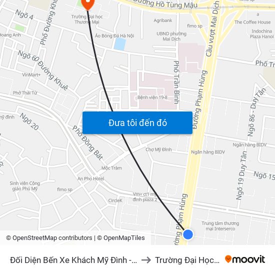 Đối Diện Bến Xe Khách Mỹ Đình - Phạm Hùng (Cột Sau) to Trường Đại Học Thương Mại map