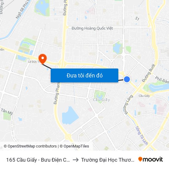 165 Cầu Giấy - Bưu Điện Cầu Giấy to Trường Đại Học Thương Mại map