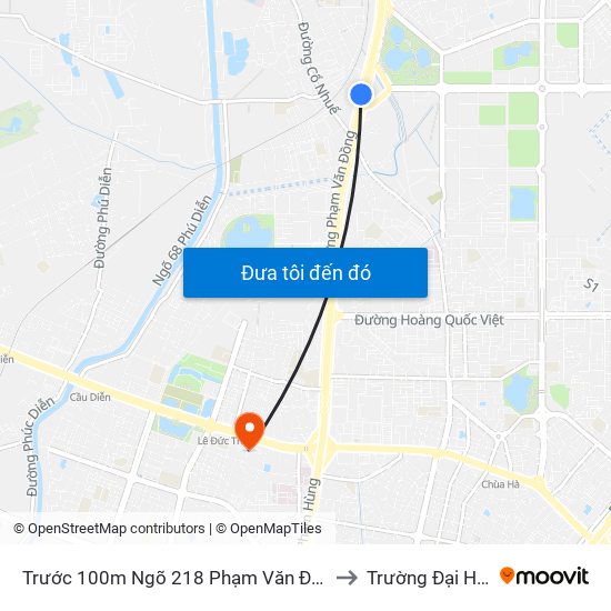 Trước 100m Ngõ 218 Phạm Văn Đồng (Đối Diện Công Viên Hòa Bình) to Trường Đại Học Thương Mại map