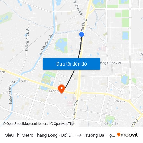Siêu Thị Metro Thăng Long - Đối Diện Ngõ 599 Phạm Văn Đồng to Trường Đại Học Thương Mại map