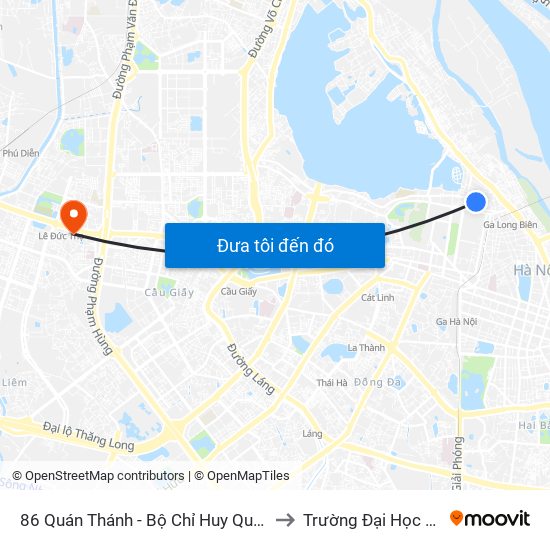 86 Quán Thánh - Bộ Chỉ Huy Quân Sự Quận Ba Đình to Trường Đại Học Thương Mại map