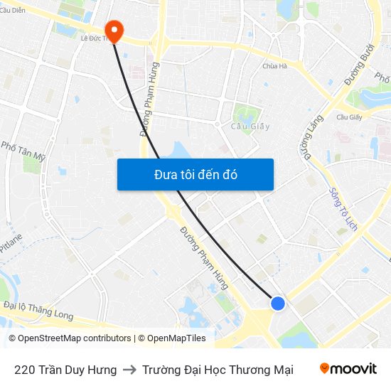 220 Trần Duy Hưng to Trường Đại Học Thương Mại map