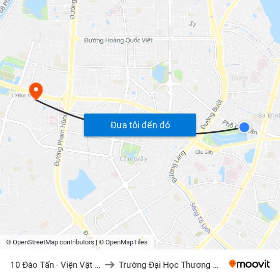 10 Đào Tấn - Viện Vật Lý to Trường Đại Học Thương Mại map