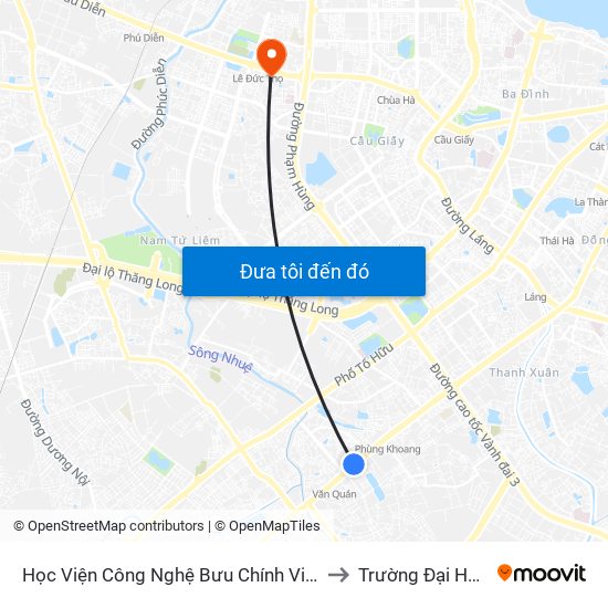 Học Viện Công Nghệ Bưu Chính Viễn Thông - Trần Phú (Hà Đông) to Trường Đại Học Thương Mại map
