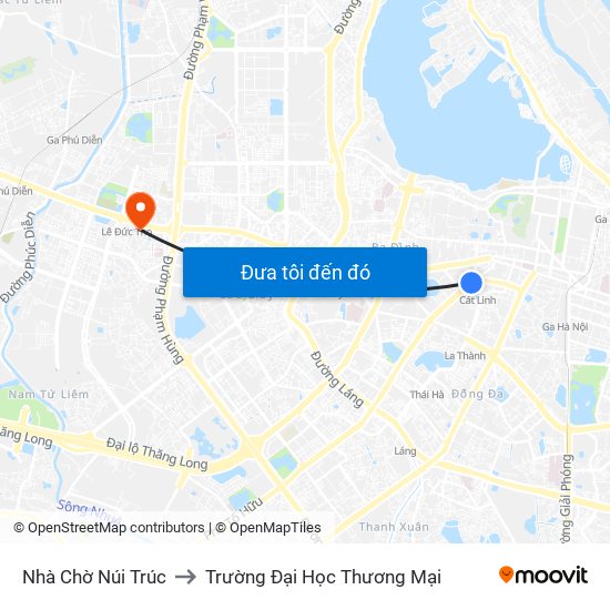 Nhà Chờ Núi Trúc to Trường Đại Học Thương Mại map