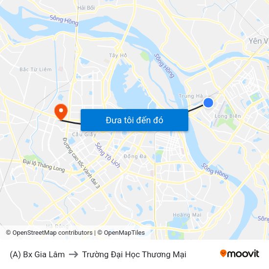 (A) Bx Gia Lâm to Trường Đại Học Thương Mại map