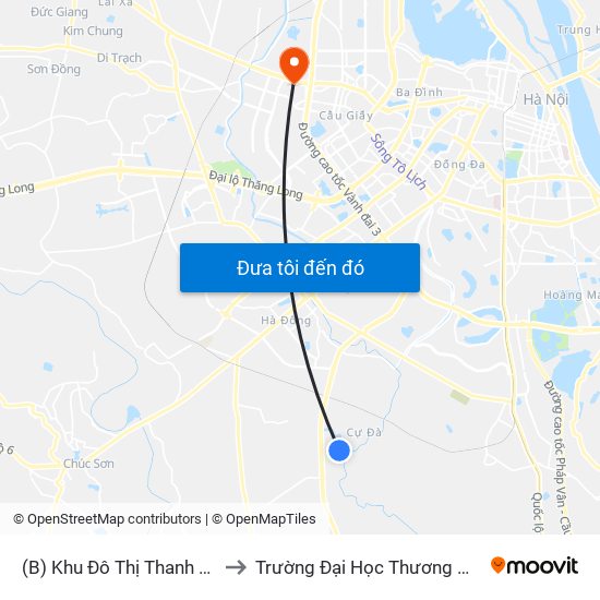 (B) Khu Đô Thị Thanh Hà to Trường Đại Học Thương Mại map