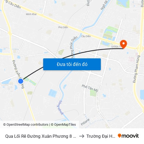 Qua Lối Rẽ Đường Xuân Phương 8 15m (Đường Nội Bộ Kđt Vân Canh) to Trường Đại Học Thương Mại map