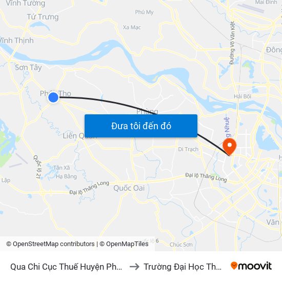 Qua Chi Cục Thuế Huyện Phúc Thọ 20m to Trường Đại Học Thương Mại map