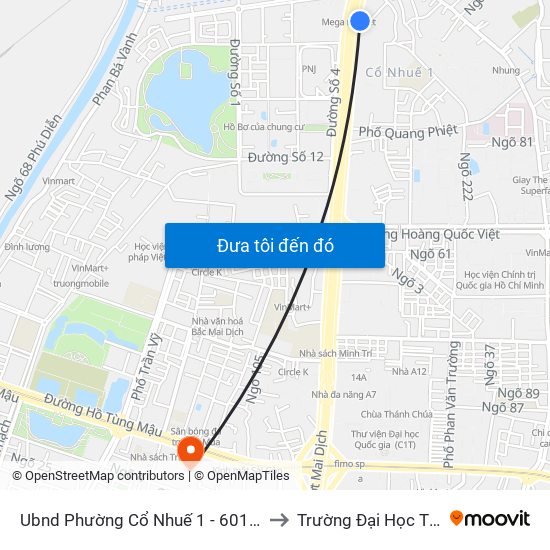 Ubnd Phường Cổ Nhuế 1 - 601 Phạm Văn Đồng to Trường Đại Học Thương Mại map