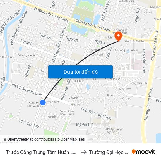 Trước Cổng Trung Tâm Huấn Luyện Và Thi Đấu Tdtt to Trường Đại Học Thương Mại map