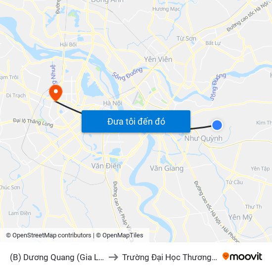 (B) Dương Quang (Gia Lâm) to Trường Đại Học Thương Mại map