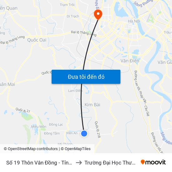 Số 19 Thôn Vân Đồng - Tỉnh Lộ 429 to Trường Đại Học Thương Mại map