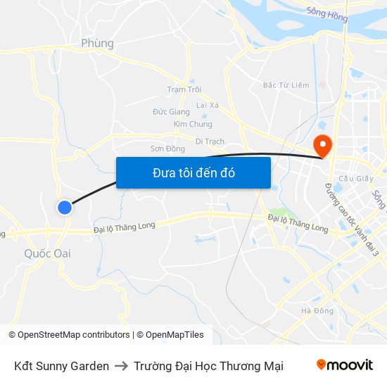 Kđt Sunny Garden to Trường Đại Học Thương Mại map