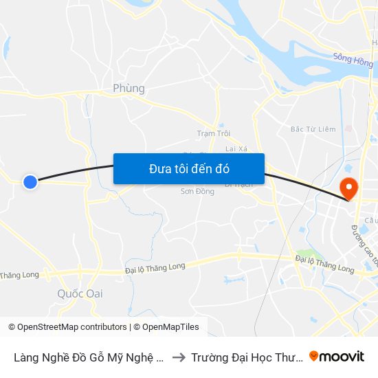 Làng Nghề Đồ Gỗ Mỹ Nghệ Thạch Thất to Trường Đại Học Thương Mại map