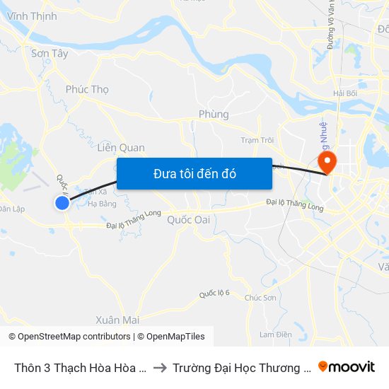 Thôn 3 Thạch Hòa Hòa Lạc to Trường Đại Học Thương Mại map