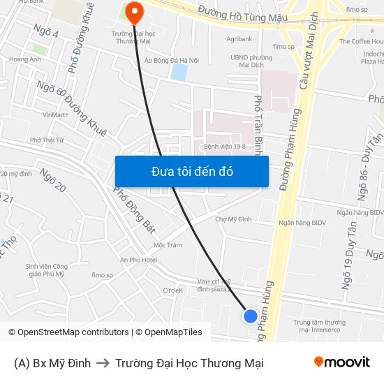 (A) Bx Mỹ Đình to Trường Đại Học Thương Mại map