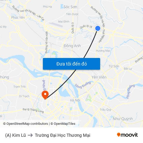 (A) Kim Lũ to Trường Đại Học Thương Mại map